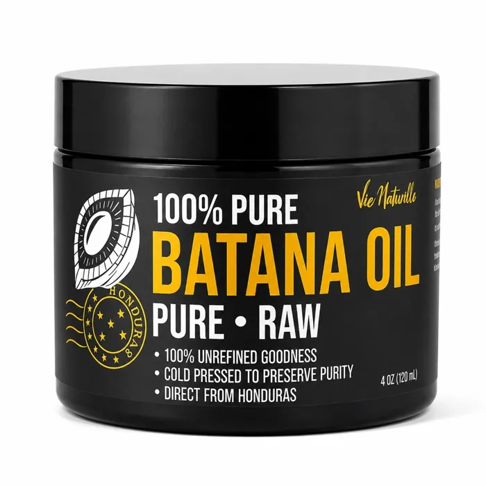 Vie Naturelle Pure Batana Oil 4 oz black jar — 100% pure, cold-pressed, direct from Honduras