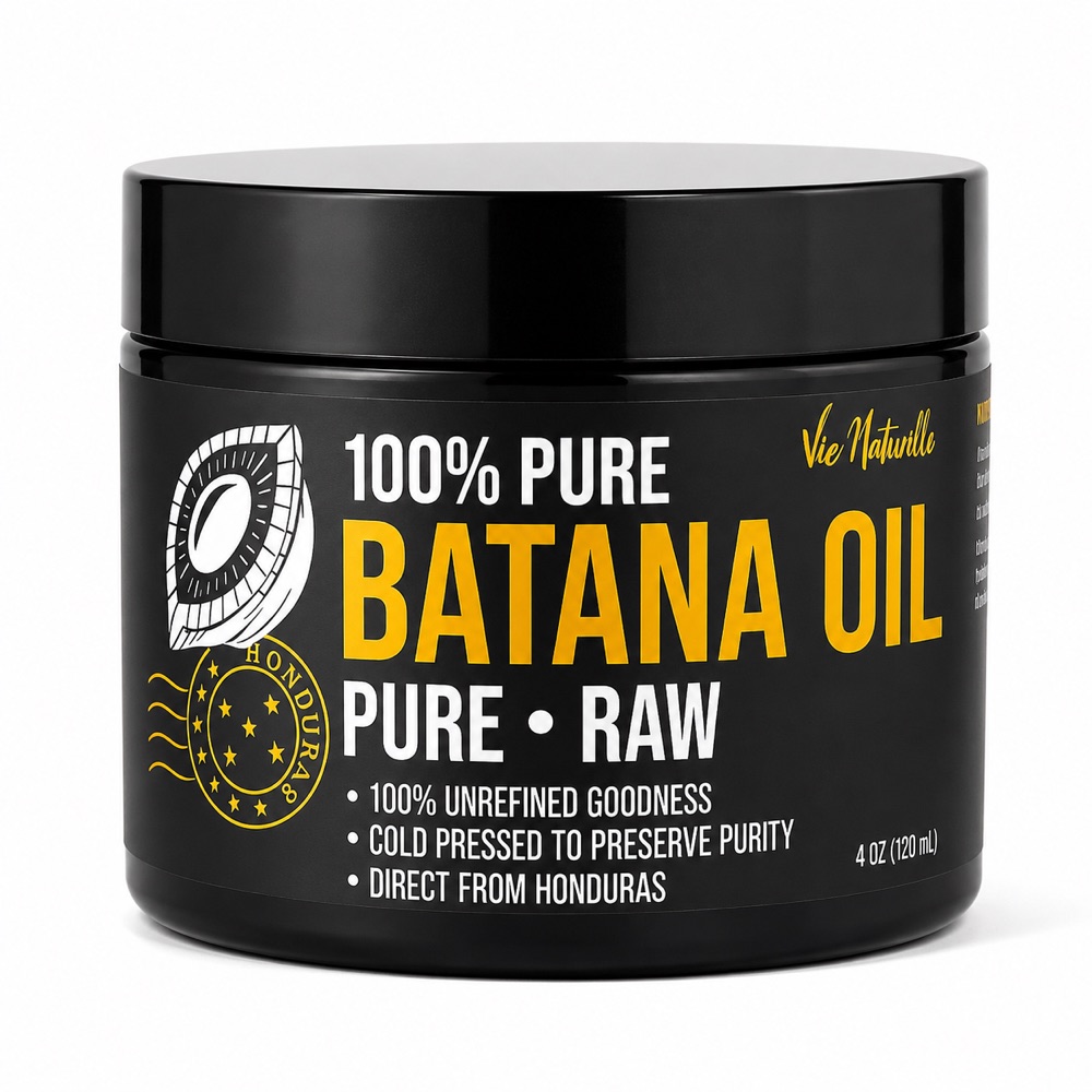 Vie Naturelle Pure Batana Oil 4 oz black jar — 100% pure, cold-pressed, direct from Honduras