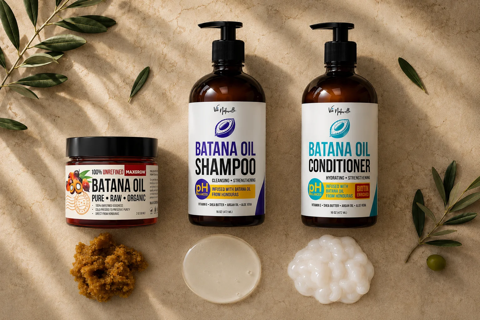 Vie Naturelle 2 oz Batana Oil with Batana Oil Shampoo and Conditioner