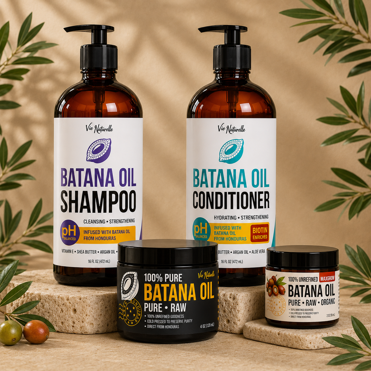 Vie Naturelle Ultimate Bundle — Shampoo, Conditioner, 4 oz Batana Oil, and 2 oz Batana Oil
